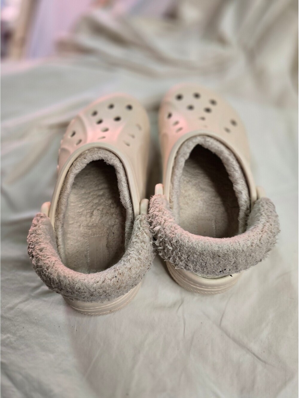 Crocs Classic Lined Clogs Beige Quartz Faux Fur Warm Slippers Women's Size 6